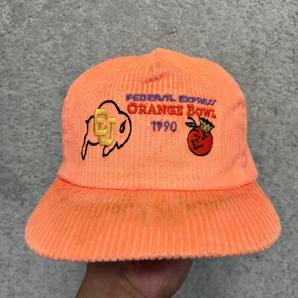 VINTAGE Federal Express x Orange Bowl Corduroy Snapback Hat Colorado Buffaloes
